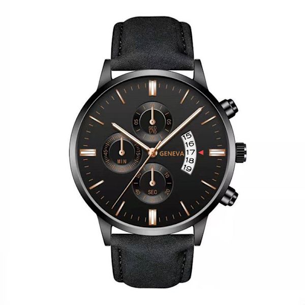 Klocka med läderarmband, kvartsur, modekalender, herrklocka, affärsklocka för män Gold shell black with black surface