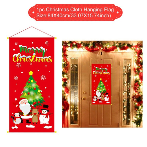 Jule dørhængende flag Glædelig Jul Dekoration til hjemmet 2021 Julepynt Cristmas Navidad Xmas Gaver Nytår 2023 Hanging Flag 7
