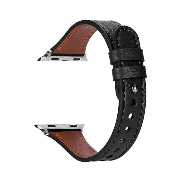 Urrem til Apple Watch iWatch Anvendelig størrelse 42-44-45-49mm Sort Dobbelt ring enkelt søm lille talje