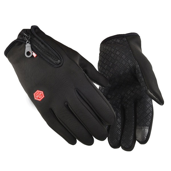 Varme berøringsskjermhansker for menn og kvinner, høst og vinter, vindtette, varme utendørs klatre-, ski-, sykkel- og glidelåshansker Waterproof wool mouth black printing XL