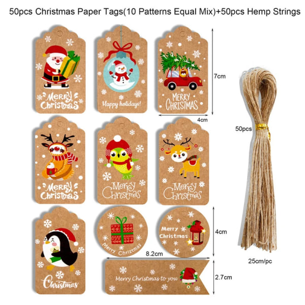 48/50 st God Jul Kraftpapper Etiketter DIY Handgjorda Presentinslagningspapper Etiketter Jultomten Hängande Etikett Ornament Nyårsdekor 50pcs-set3