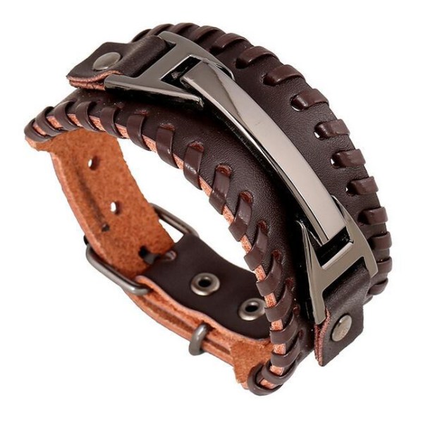 Läderarmband för män, boskapsläder, Yiwu-accessoarer, vävt läderarmband Black