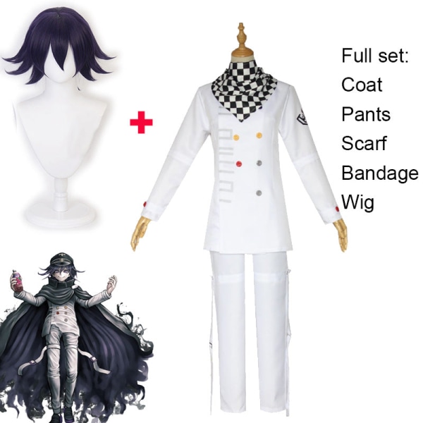 Anime Danganronpa V3 Kokichi Oma Cosplay Præsident Uniformer Tørklæde Paryk Kappe og Hat Halloween Karneval Fest Kostumer Cloak XL