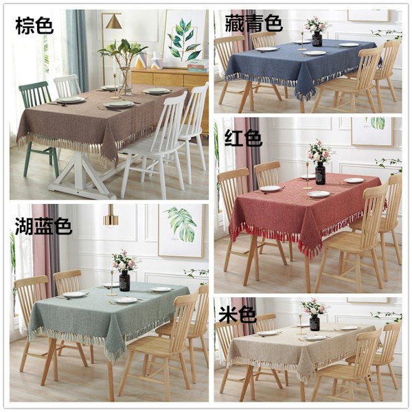 Yksivärinen tupsullinen pöytäliina puuvilla suorakulmainen sohvapöytäliina kotitalous puuvilla pellava pöytäliinat pöytätabletit Red 135X 135cm (680g)