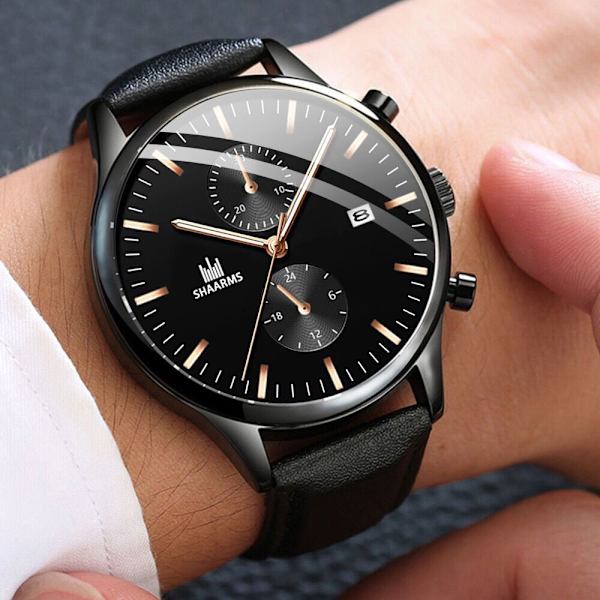 Elegant Affärs Herrklocka Enkla Falska Ögon Med Kalender Quartz Läderarmbandsur Herr Brown