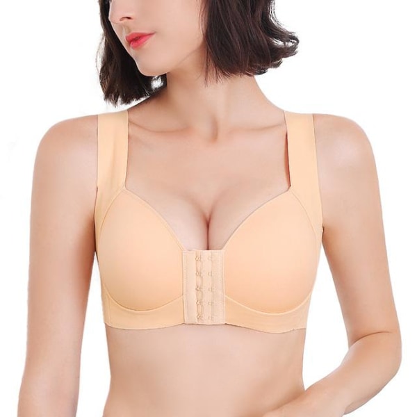 Sexiga BH:ar med Frontknäppning för Kvinnor Plus Size Underkläder Sömlös Push Up BH Väst Topp Sexig BH Beige 42C