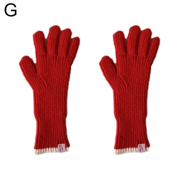 Enfärgade Stickade Yllehandskar Dam Vinter Skärm Student Ridning Delad Finger Tjocka Varma Handskar Par Julklapp G One Size