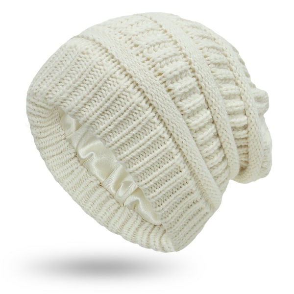 Höst och Vinter Ins Ny Hatt Dam Skyddande Frisyr Varm Ull Stickad Satin Hatt 9 Färger #5 wine red Average size