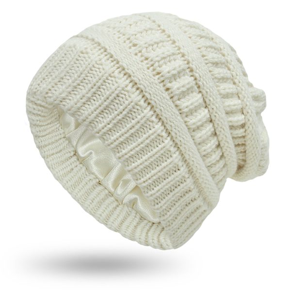 Høst og Vinter Ins Ny Hatt Dame Beskyttende Frisyre Varm Ull Strikket Sateng Hatt 9 Farger #5 wine red Average size