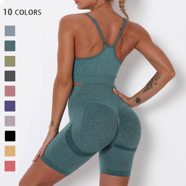 Yoga Set Kort Träningsdräkt Sport Outfit För Kvinnor Armygreen shorts set L
