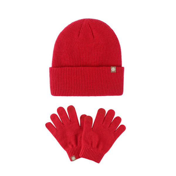 Hansker Todelt Sett Vinter Varmebevarende og Kuldebestandige Berøringsskjermhansker Strikket Lue Todelt Sett Navy blue [fur ball hat gloves]]