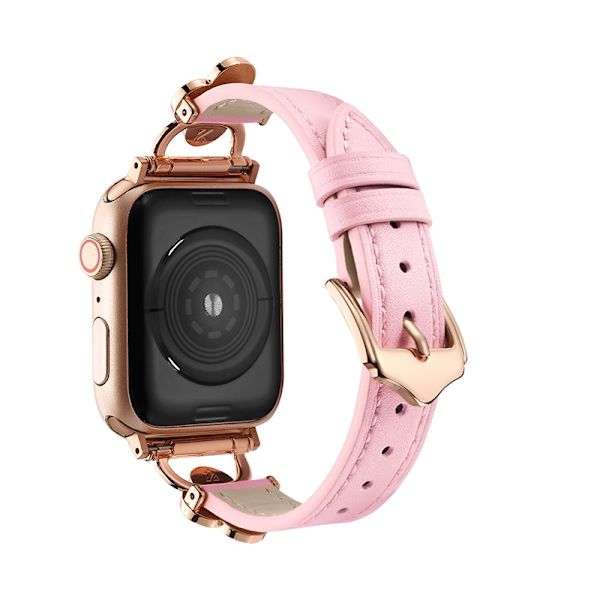 Kellon ranneke Apple Watch iWatch 38/40/41 ruusukullanvärisellä liittimellä, litteä persikan vaaleanpunainen