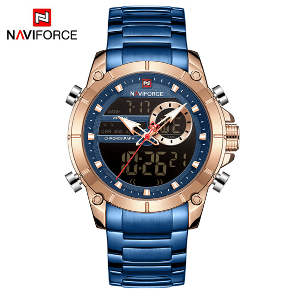 Herr Militär Sport Armbandsur Guld Quartz Stål Vattentät Dubbel Display Herrklockor Relogio Masculino GG  BOX