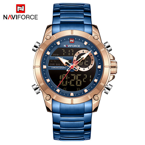 Herr Militär Sport Armbandsur Guld Quartz Stål Vattentät Dubbel Display Herrklockor Relogio Masculino RGBEBE BOX