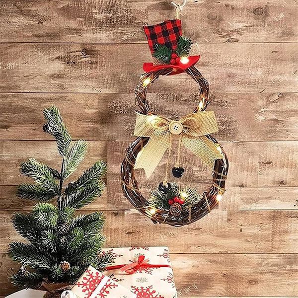 LED Julekrans Hengende Vegg Dør Tre Ornament Rottingkrans Kranssirkel Vegg Dørkrans Juledekor Dropshipping triangle