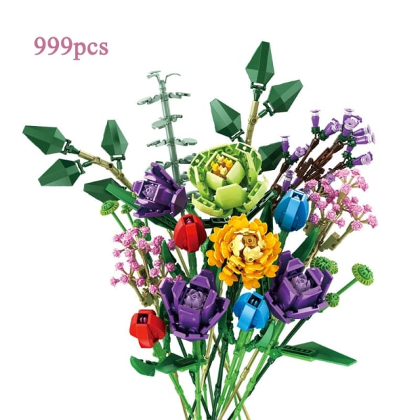 Bukett DIY Byggklossar Romantisk Ros Blomma Bonsai Kaktus Blomma Växt 3D Modell Tegelstenar Barn Pedagogisk Leksak Flickpresent 92032C No Box