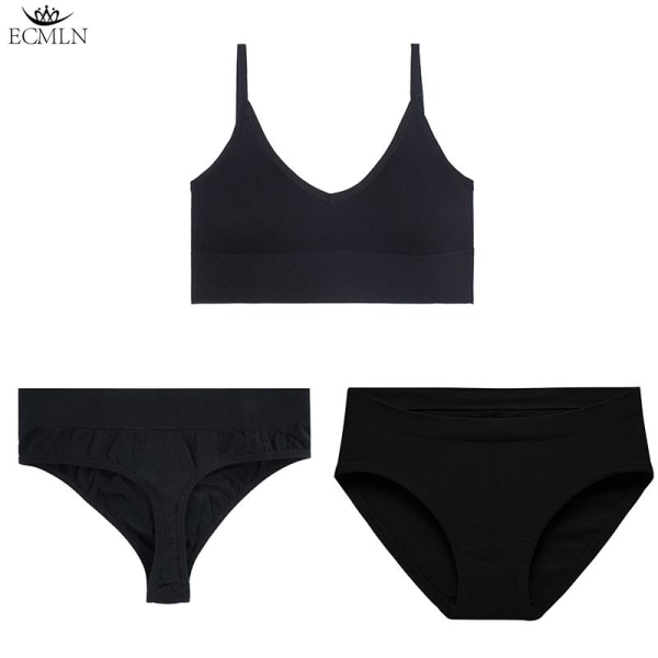 3 kpl/setti Naisten alusvaatesetti 1 Rintaliivit + 2 Pikkuhousut Yhdistelmä Seksikäs Avoselkäinen Toppi Saumattomat Puuvilla G-string Alushousut White M/XL