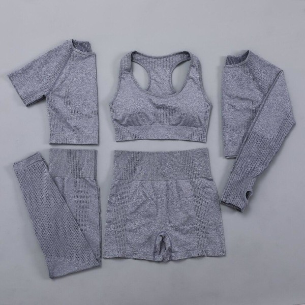 Yoga Set Träningskläder Crop Top Hög Midja Leggings Sportkläder För Kvinnor BraPantsPink S