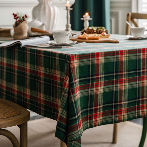 Julbordsduk skotsk grön rutig duk rektangulär hushållsduk foto högkvalitativ bomullsduk Green grid 100*140cm
