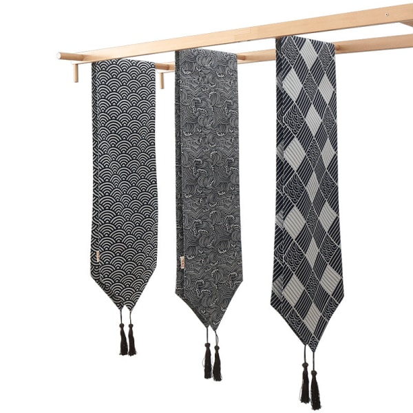 Bordløper i japansk stil, bomull og lin, rutete teppe, Zen-lin, retro japansk duk, tallerkenmatte, duk ukiyo-e. Red HAILANG. Table runner 33*140cm