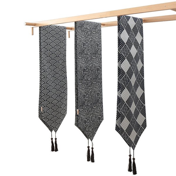 Bordslöpare i japansk stil, bomull och linne, rutig tematta, Zen-linne, retro japansk bordsduk, tallriksmatta, bordsduk Pure black. Table runner 33*180cm