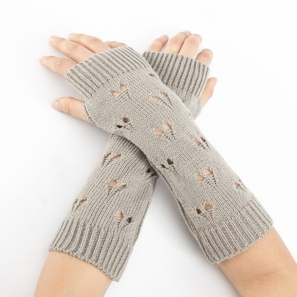 Stickade armvärmare för damer, mode handvärmare, vinterhandskar, virkade armar, ihåliga hjärtvantar, varma fingerlösa handskar Red One Size