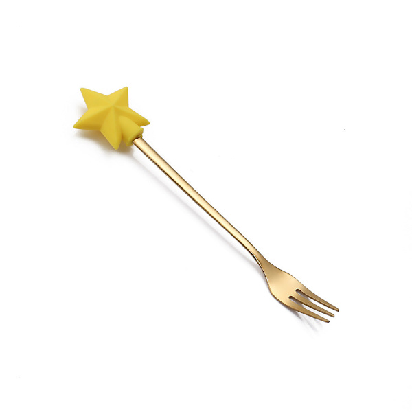 Tecknat Porslin Katttass Sked Söt Dessertsked Rostfritt Stål Sked Docka Dessert Fruktgaffel Golden Fork-Christmas XINGX