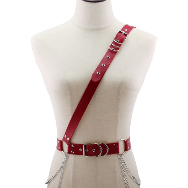 Dame Herre Bæltekæde Mode Læder Nålspænde Kædebælte Bælterem Rose Red