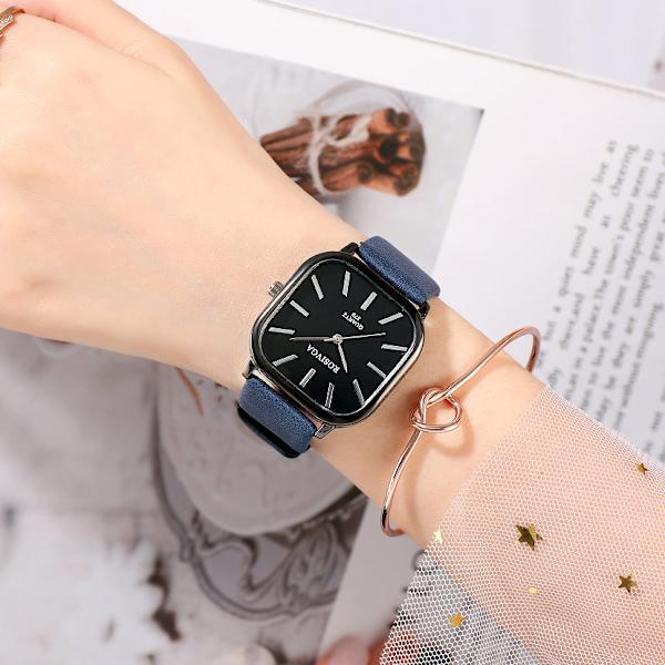 Student Herre- og Dameklokker Belte Koreansk Enkel Temperamentsfull Ins Stil Enkel Firkantet Quartz Klokke Classic Blue
