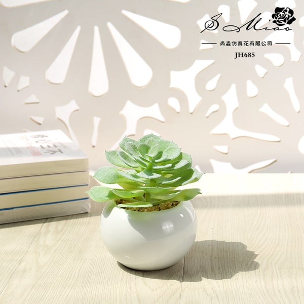 Kunstig sukkulent plante i potte (potte inkluderet) Kunstig blomst Bonsai boligdekoration Kunstig plante Bull Wheel Green Flowers