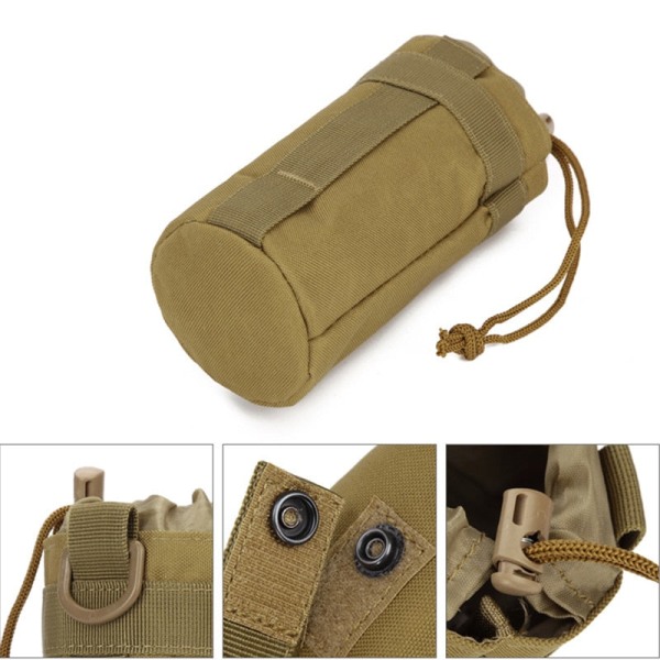 Tactical Molle Vattenflaskväska Militär Utomhuscamping Vandring Dragsko Vattenflaskhållare Multifunktionsflaskpåse Khaki with strap2