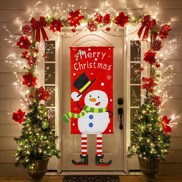 1 STK Jule Veranda Dør Banner Julemand Snemand Glædelig Jul Hængende Flag Julepynt Til Boligindretning Navidad G04 christmas tree