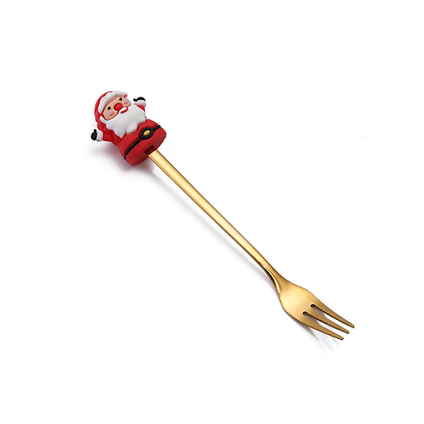 Tegneserie Bordservice Kattepote Ske Sød Dessert Ske Rustfrit Stål Ske Dukke Dessert Frugt Gaffel Golden Fork-Christmas round tree