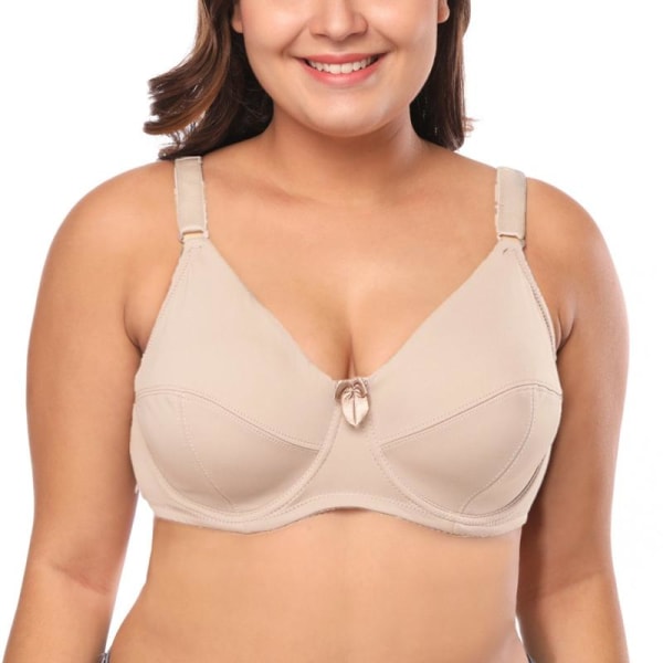 Sexig dam-bh ofodrad D-kupa underkläder bygel-bh Plus size-bysthållare 36D-46DD Beige 100D