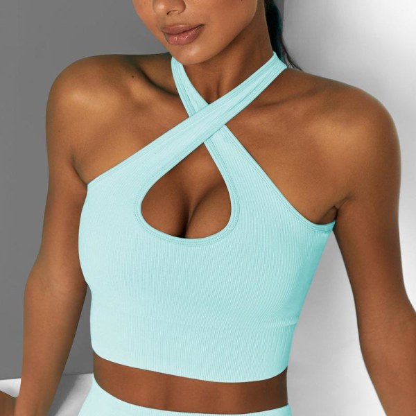 Ensfarvet Candy Fitness Sports Vest Mode Gym Løbe Krydsrem BH Yoga Tøj til Kvinder 6506 cross bra-Gray L