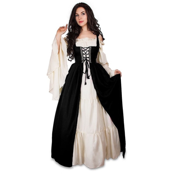 Medeltida punkklänning Cosplay Halloween kostymer Kvinnor Palace Karnevalsfest Förklädnad Prinsessa Kvinna Viktoriansk Vestido Robe Black S