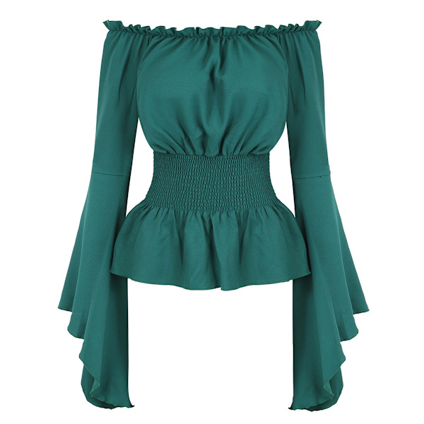 Renaissance Blus Bondkvinnor Off Shoulder Ärmar Skjorta Boho Steampunk Pirat Medeltida Cosplay Kostym Korsett Topp Vintage 6530green M