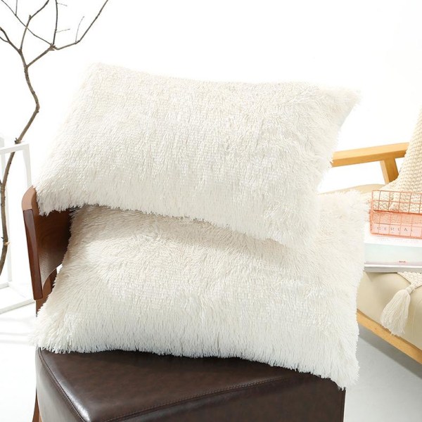 2 Stykker Luksuriøs Faux Fur Myk Sofa Hjemmevare Putetrekk White