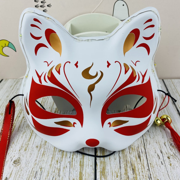 Japansk mask halvansikte handmålad katt rävmask Anime Demon Slayer Masquerade Halloween Festival Cosplay rekvisita 21