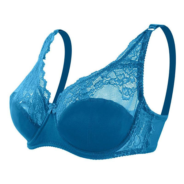 Ohut, hengittävä, seksikäs, isokokoinen kesärintaliivi säädettävä, teräskaarella, mukavat pitsialusvaatteet Acid blue 85C/D