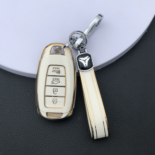 För Hyundai I30 Ix35 KONA Encino Solaris Azera Grandeur Ig Accent Santa Fe Palisade TPU Bilnyckel Fodral Nyckelskydd Nyckelring White key chain A