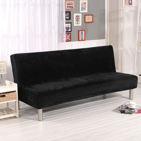 Plysjstoff Fold Armløs Sovesofa Trekk Sammenleggbart setetrekk Tykkere trekk Benk Sofabeskyttelse Elastisk Futon Trekk vinter Black S Size