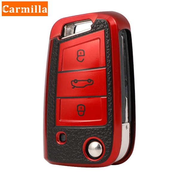 TPU Læder Bil Nøgle Etui Cover til Golf 7 MK7 Tiguan MK2 til SEAT Ateca Leon FR 2 Ibiza til Skoda Octavia A7 Red Key Case