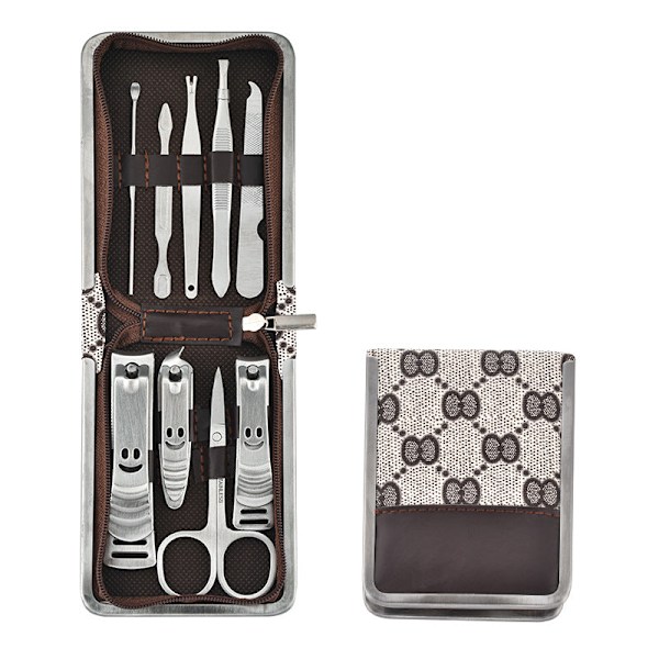 Zipper Väska 9 st Rostfritt Stål Nagelknipsare Set Nagelsax Manikyr Manikyrverktyg Skönhet 9-piece set-eight-character pattern