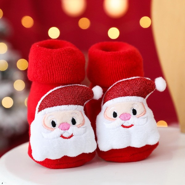 Baby Julstrumpor Vinter Tjocka Frottéstrumpor För Nyfödda Tecknad Jultomte Älg Halkfria Golvstrumpor Håller Varma Barn Pojkar Flickor Strumpor Red 1-3 Years