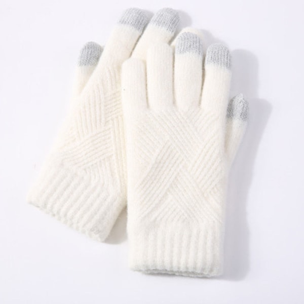 Dam Vinter Varma Stickade Hel Fingerhandskar Herr Enfärgade Ull Touch Screen Vantar Kvinnor Tjocka Varma Cykelkörhandskar H46 Gray One Size