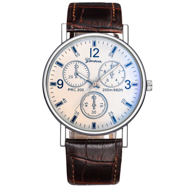 Quartz Klokke Klassisk Mote Herre Skinnbelte Klokke Tre-Øye Blått Lys Klokke for Menn Silver Case White plate Black Belt