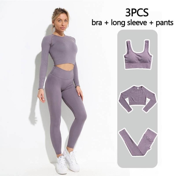 Set Fitness Toppar och Leggings Sportdräkter för kvinnor 3Pcs Blue M