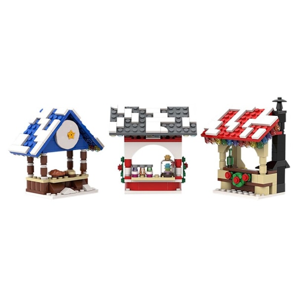 MOC Den middelalderske arkitekturen og lastebil vinterlandsby - Markedsboder Byggeklosser Sett Julebil Kirke Klosser Leker Gave 523PCS