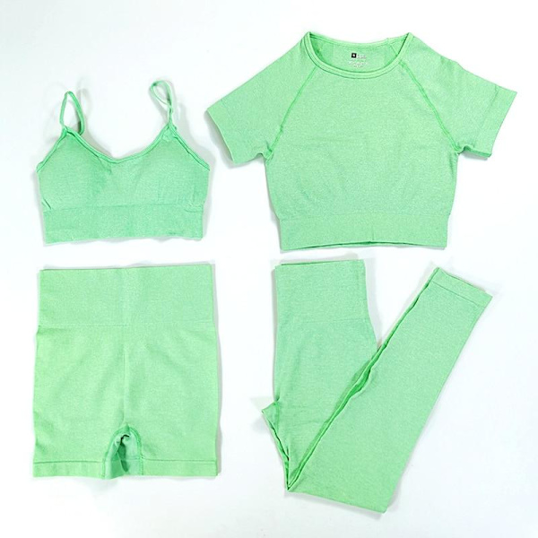 Yoga Sett Sportdrakt Trenings Active Antrekk Fitness Gym Sett For Kvinner Green 4pcs Set S